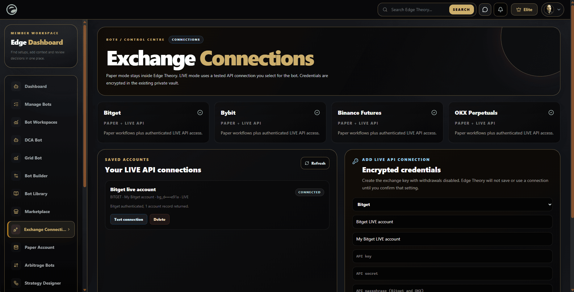 Exchange connections with blank credential fields
