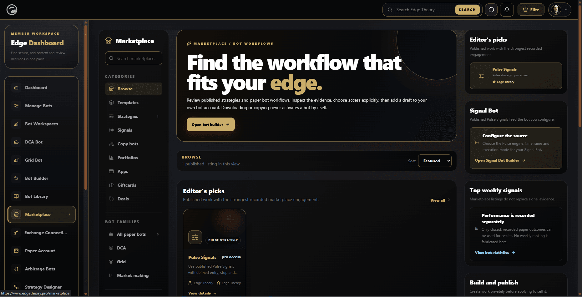 Member marketplace workspace